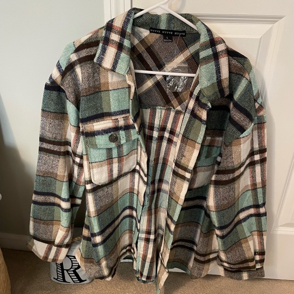 HYFVE Tops - NEW Hyfve Oversized Button up long sleeve Flannel Shacket, Size Large